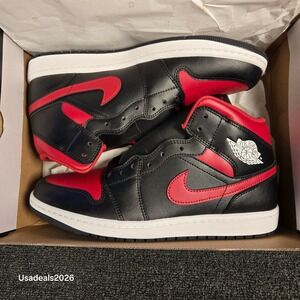 Nike Air Jordan 1 Mid Bred Black Red Mens Basketball Shoes 554724-074